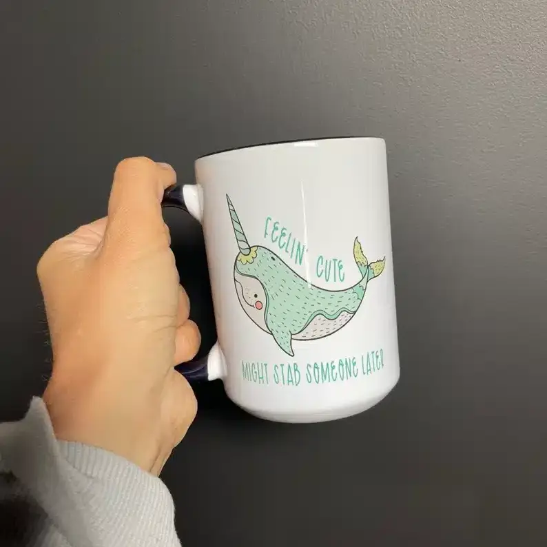 Christmas Presents for 19 year old Women: mug that says "feeling cute might stab someone later"