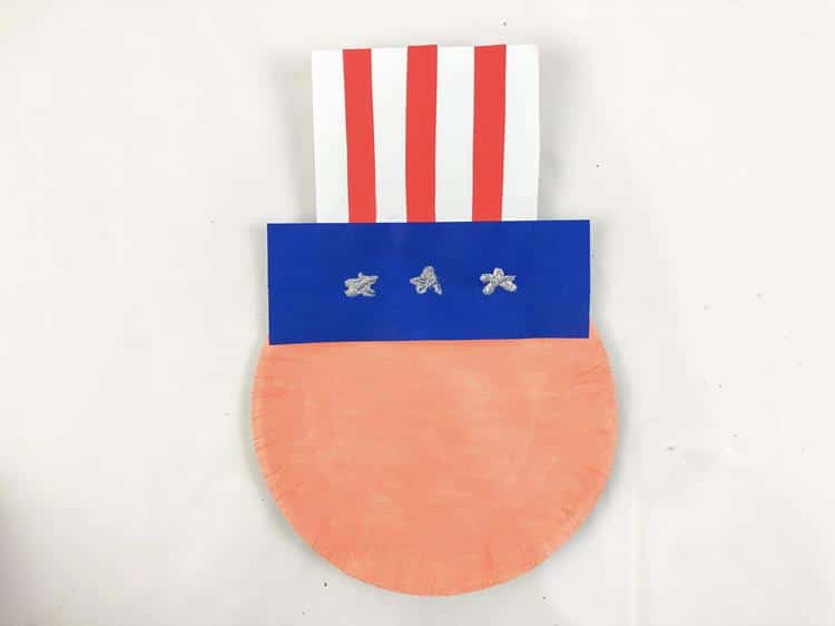 Uncle Sam Handprint Beard: hat added to painted paper plate. 