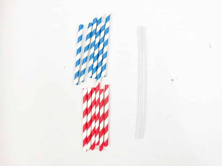Red and blue straws all cut in half