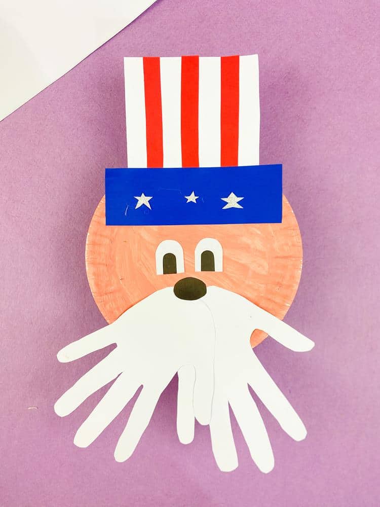 Completed Uncle Sam Handprint Beard Craft. 