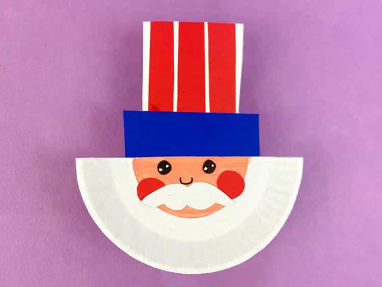 Completed Uncle Sam Paper Plate Craft. 