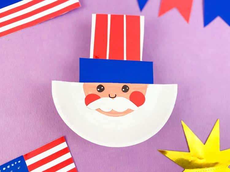 Completed paper plate made to look like Uncle Sam. 