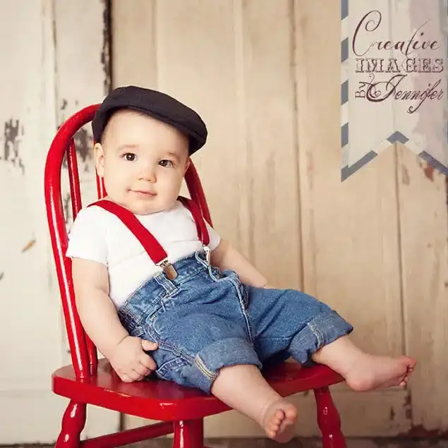 Christmas Gift Ideas for Infants - little boy with red suspenders. 
