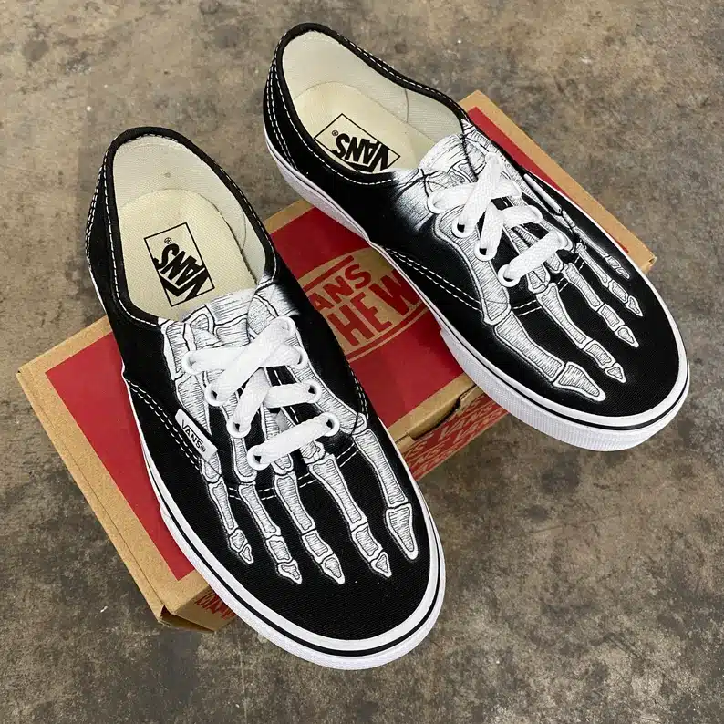 Custom Skeleton Feet X-Ray Black/White Vans Authentic Lace Up Shoes