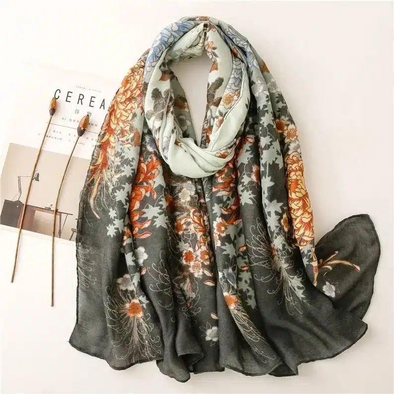 Bohemian Olive Floral Scarf for Women Scarves for Fall Winter Shawl Wrap
