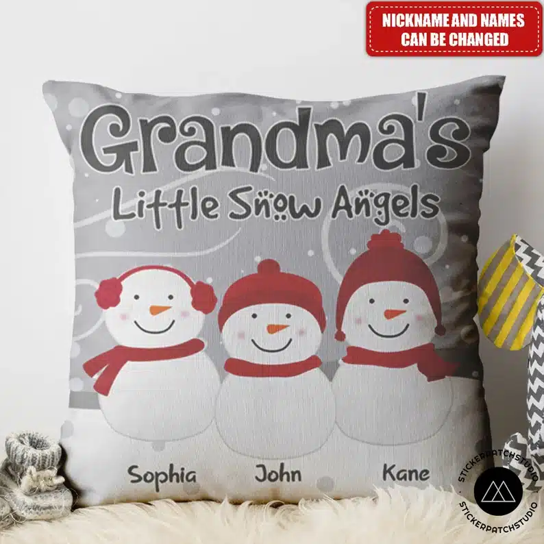 Grandma's little snow angels throw pillow cover