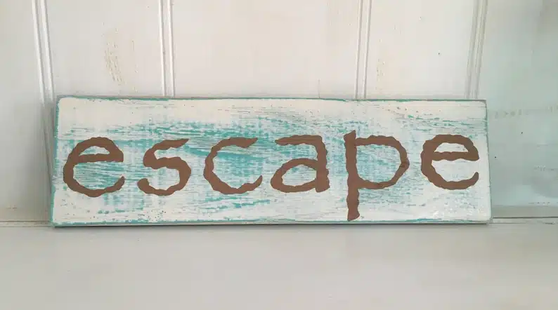 Escape Wood Sign, Escape Beach Wood Sign, Escape Hand-painted Coastal Wood Sign
