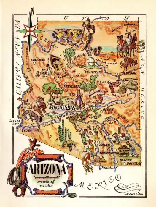 1940's ARIZONA Picture Map Print