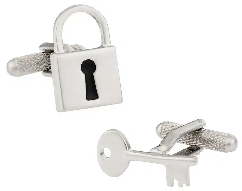 Lock and Key Satin Silver Cufflinks with Presentation Gift Box 