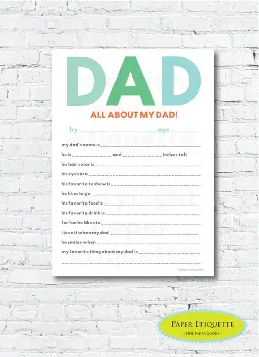 All About My dad Printable