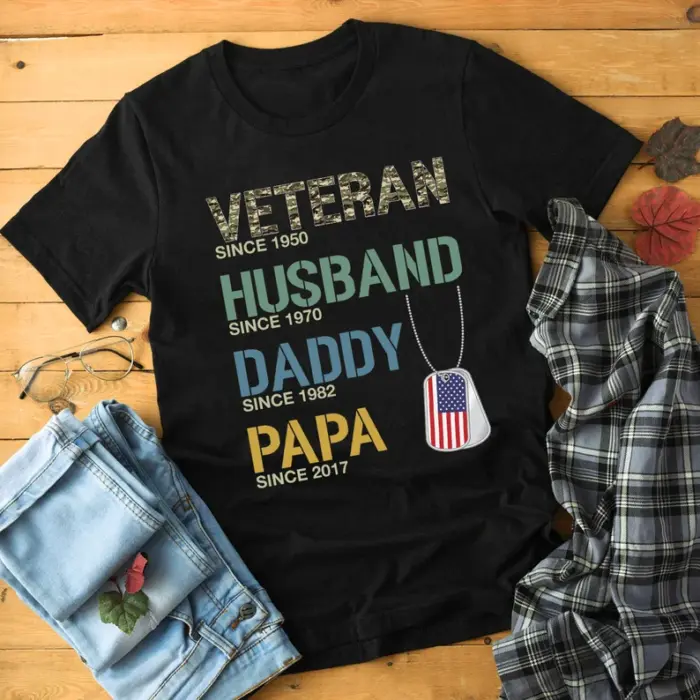 ersonalized Veteran Husband Daddy Papa Shirt