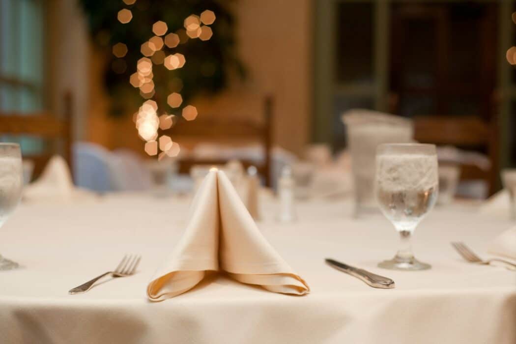 Napkins and table linens on a table setting