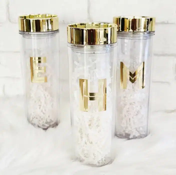 Monogrammed tumblers with gold trim