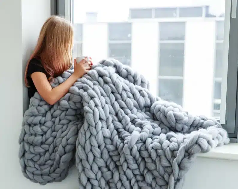 Chunky knit blanket throw