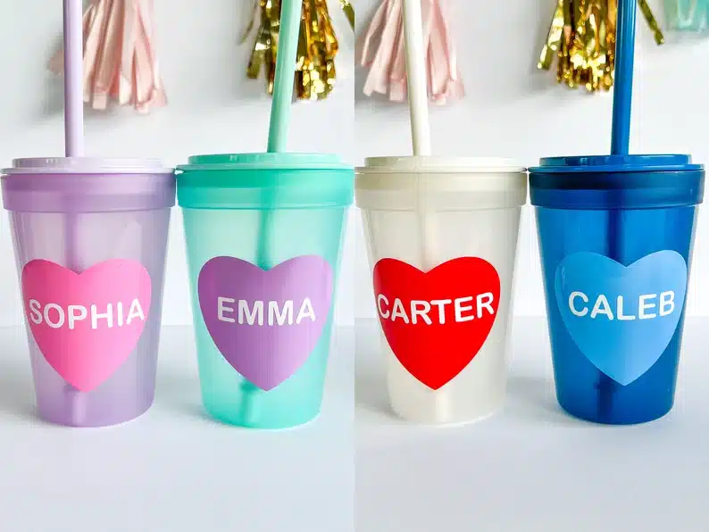 Kids Personalized Valentine's Day Cup with Straw