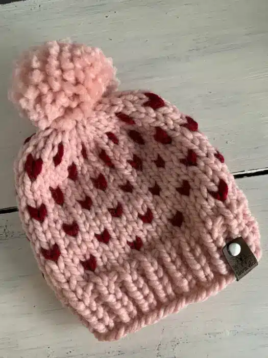 Valentine’s Day Pink hat with Little Red Hearts
