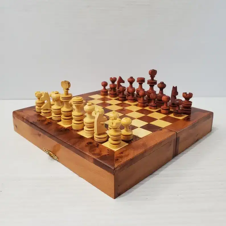 Moroccan Thuya Wood Box with Chess Set Game Gift