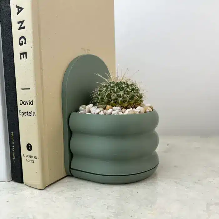 Bubble Bookend Planter in Olive with Drainage and Tray