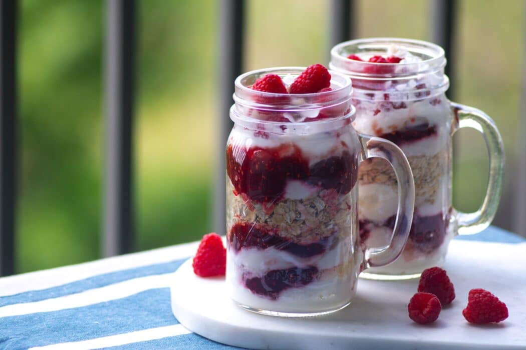 Mason jars with food in them