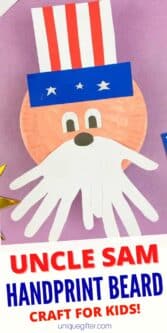 Uncle Sam Handprint Beard Craft | 4th of July Craft ideas | Patriotic Craft Ideas for Kids | Handprint crafts for kids | Celebrate 4th of July with this easy Uncle Sam Craft | Kid crafts you will love #Crafts #American #4thOfJuly #UncleSam #Handprint #HandprintCrafts