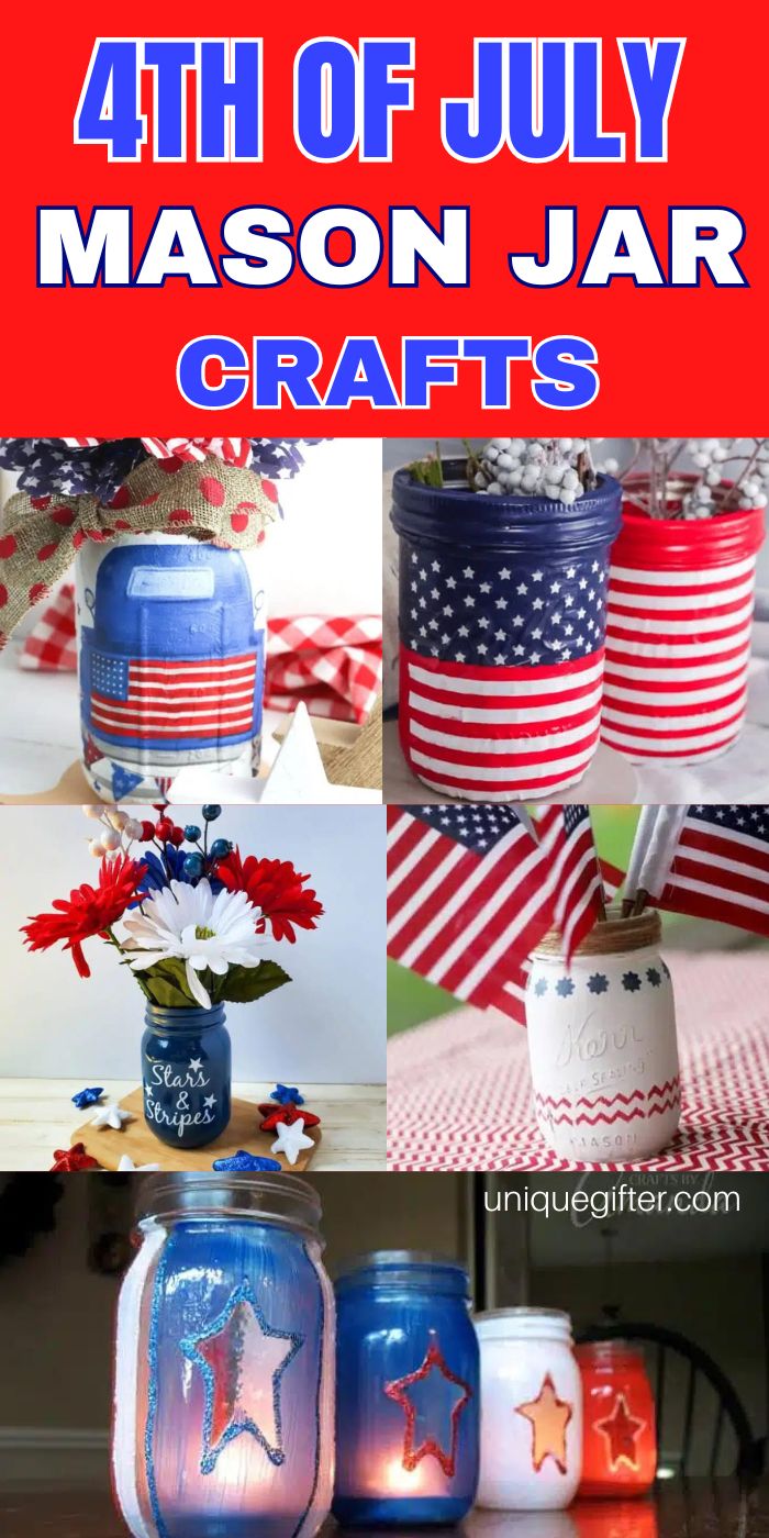 4th of July Mason Jar Crafts | Crafts for 4th of July | Patriotic Crafts | Kid crafts | teen crafts | adult crafts | Fun 4th of July crafts perfect for your patriotic party #MasonJars #Crafts #Patriotic #4thOfJuly #American #MasonJarCrafts
